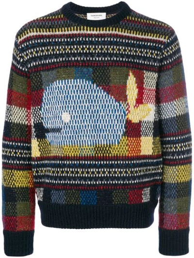 Shop Thom Browne Whale Fair Isle Tweed Pullover - Blue