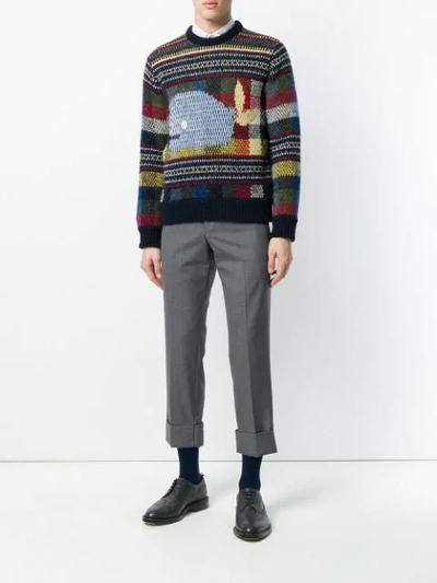 Shop Thom Browne Whale Fair Isle Tweed Pullover - Blue