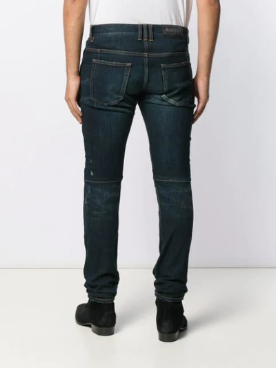 Shop Balmain Distressed Skinny Jeans In Blue