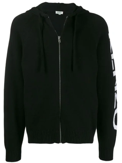 Shop Kenzo Intarsia Knit Logo Hoodie In Black