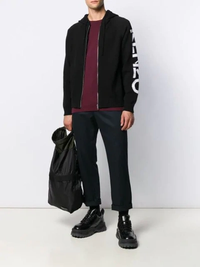 Shop Kenzo Intarsia Knit Logo Hoodie In Black