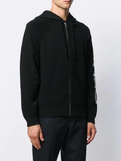 Shop Kenzo Intarsia Knit Logo Hoodie In Black