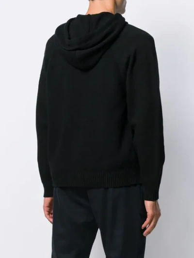 Shop Kenzo Intarsia Knit Logo Hoodie In Black