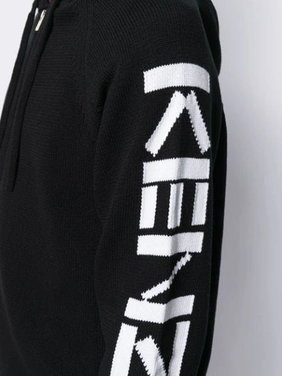 Shop Kenzo Intarsia Knit Logo Hoodie In Black