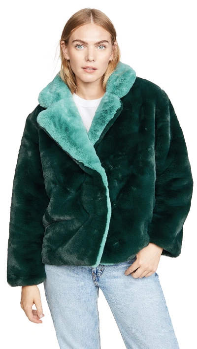 Shop Apparis Kendall Faux Fur Jacket In Emerald Green/sapphire Blue
