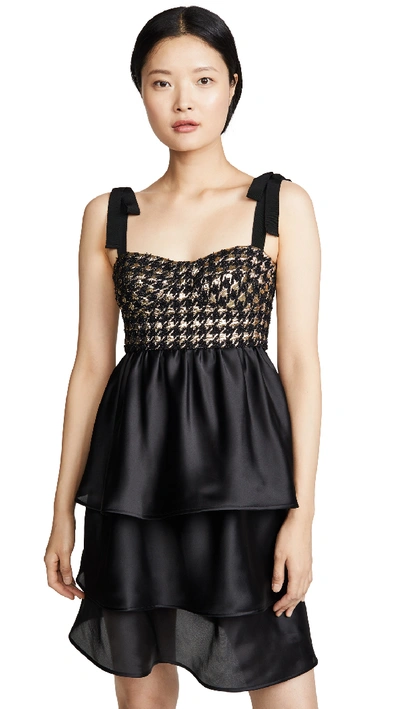 Shop Silvia Tcherassi Check Bustier Dress In Gold Black Check