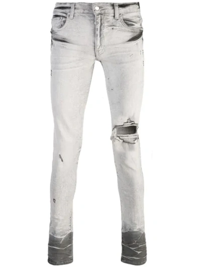 Shop Amiri Distressed Skinny Jeans In Grey