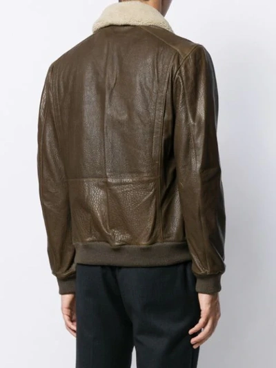 Shop Corneliani Shearling Collar Bomber Jacket In Brown