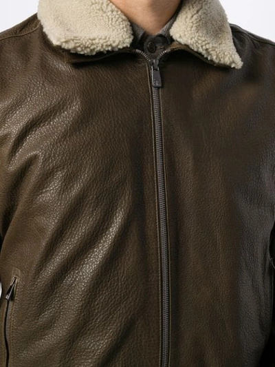 Shop Corneliani Shearling Collar Bomber Jacket In Brown