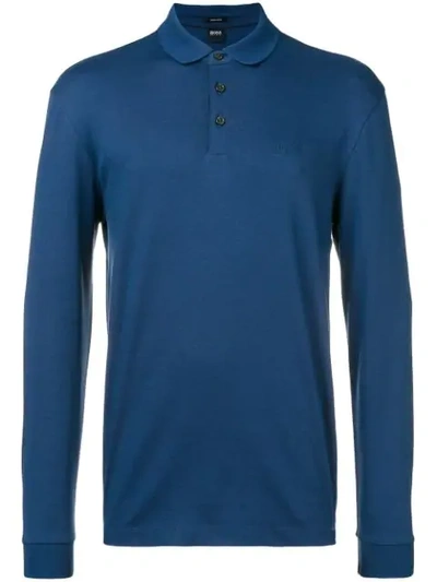 Shop Hugo Boss Boss  Longsleeved Polo Shirt - Blue