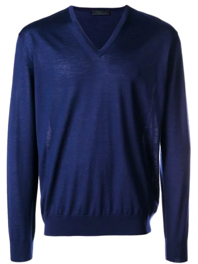 Shop Prada V-neck Sweater In Blue