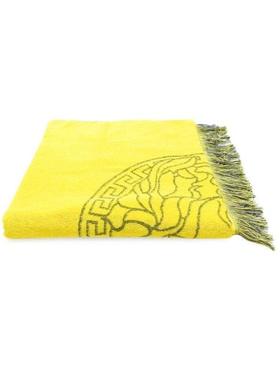 Shop Versace Embroidered Medusa Beach Towel - Yellow