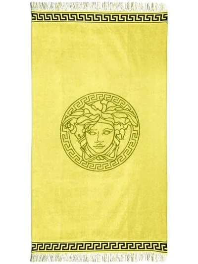 Shop Versace Embroidered Medusa Beach Towel - Yellow