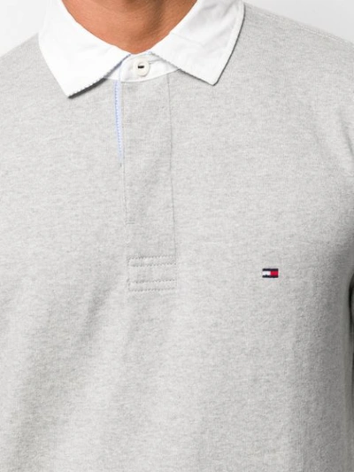 Shop Tommy Hilfiger Logo Embroidered Polo Shirt In Grey