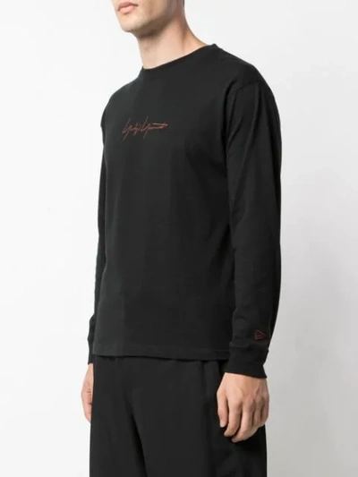 Shop Yohji Yamamoto Long Sleeved Signature T-shirt In Black