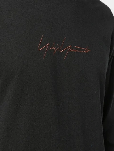Shop Yohji Yamamoto Long Sleeved Signature T-shirt In Black