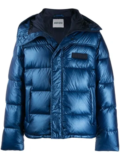 Shop Kenzo Hooded Padded Jacket In Blue