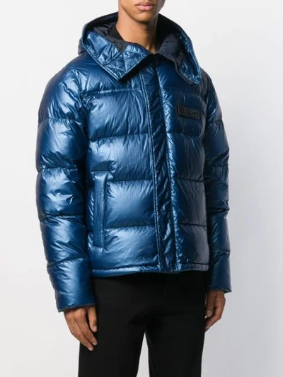 Shop Kenzo Hooded Padded Jacket In Blue