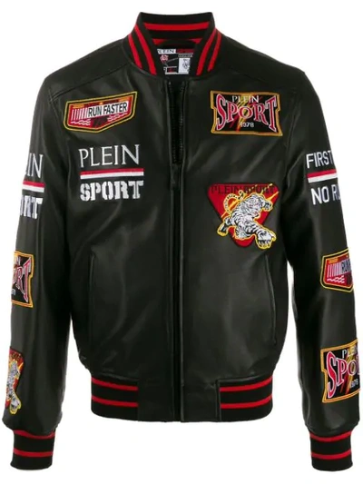 Shop Plein Sport Varsity Bomber Jacket In Black
