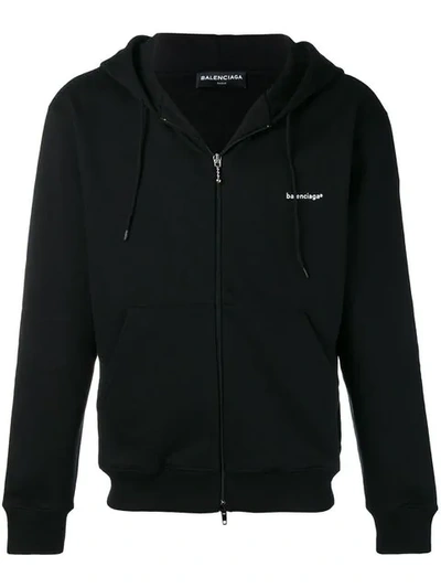 Shop Balenciaga Logo-print Zip-up Hoodie In Black