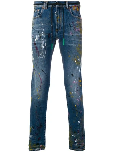 Shop Off-white Paint Splattered Skinny Jeans In Blue