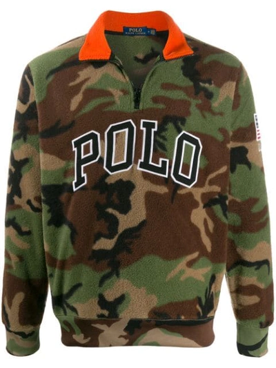 Shop Polo Ralph Lauren Half-zip Camouflage Jumper In Green