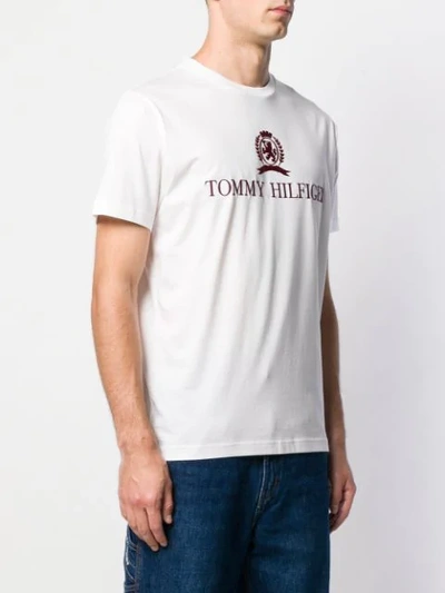 Shop Tommy Hilfiger Logo Embroidered T-shirt In Yaf Bright White