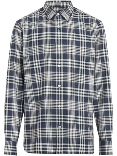 Shop Burberry Check Cotton Shirt In Blue