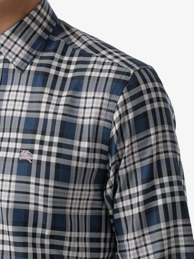 Shop Burberry Check Cotton Shirt In Blue