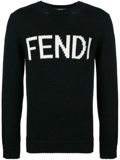 Shop Fendi Logo Intarsia Jumper In Black