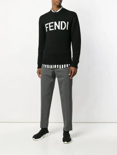 Shop Fendi Logo Intarsia Jumper In Black