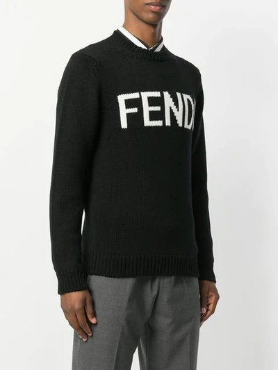 Shop Fendi Logo Intarsia Jumper In Black