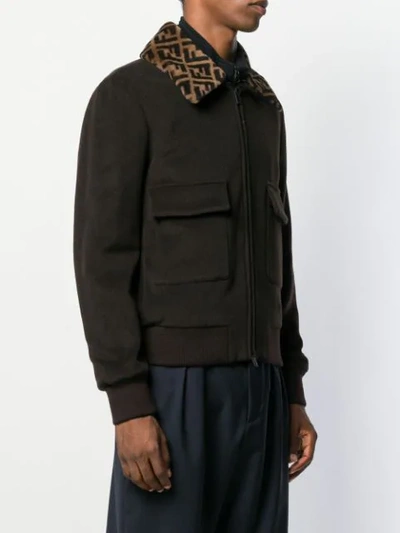 Shop Fendi Ff Collar Bomber Jacket In F0bbk Brown