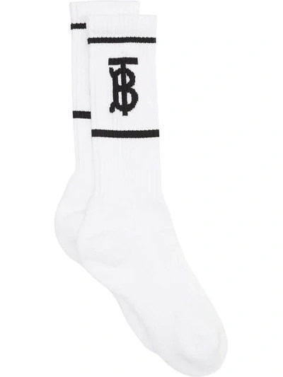 BURBERRY MONOGRAM MOTIF INTARSIA SOCKS - 白色