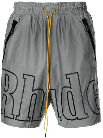 Shop Rhude Logo-print Swimming Trunks In Grey