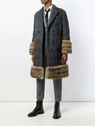 Shop Thom Browne Striped Down Fill Cashmere Overcoat - Grey