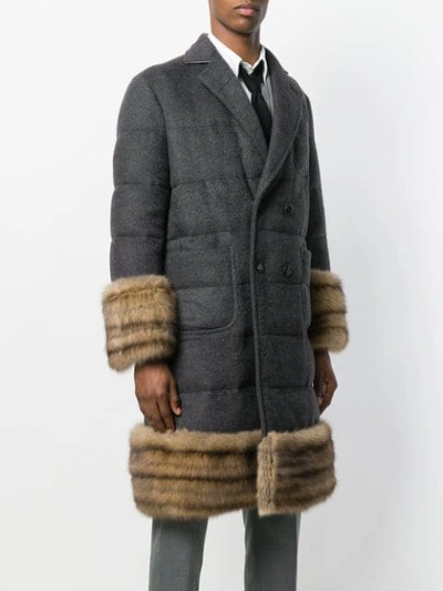 Shop Thom Browne Striped Down Fill Cashmere Overcoat - Grey