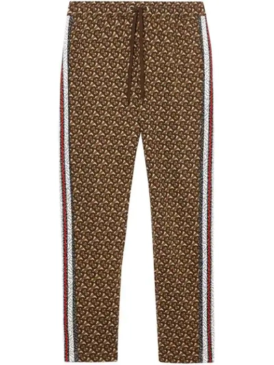 Burberry Men's Marrows Tb-monogram Striped Track Pants In Brown