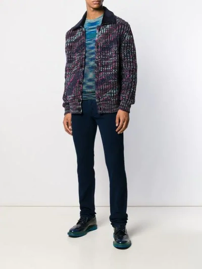 Shop Missoni Long-sleeve Fitted Cardigan In S500k Blue