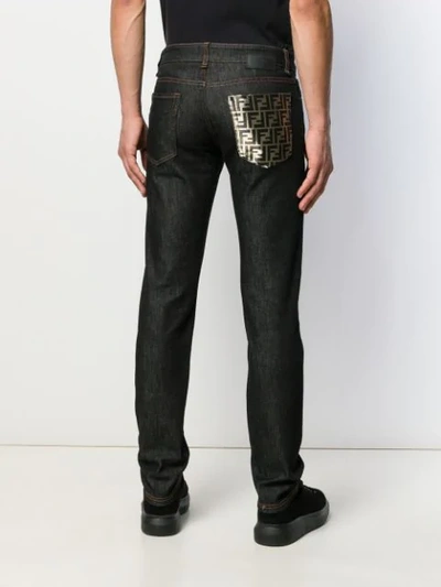 Shop Fendi Slim-fit 5 Pocket Jeans In Black