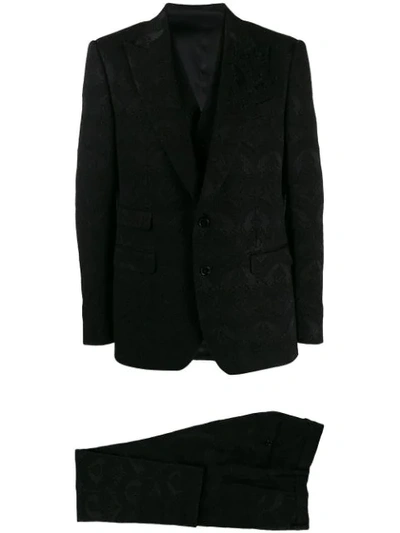 Shop Dolce & Gabbana Damask Three Piece Suit In Black