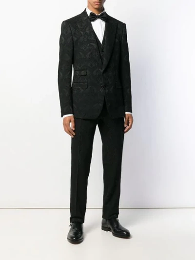 Shop Dolce & Gabbana Damask Three Piece Suit In Black
