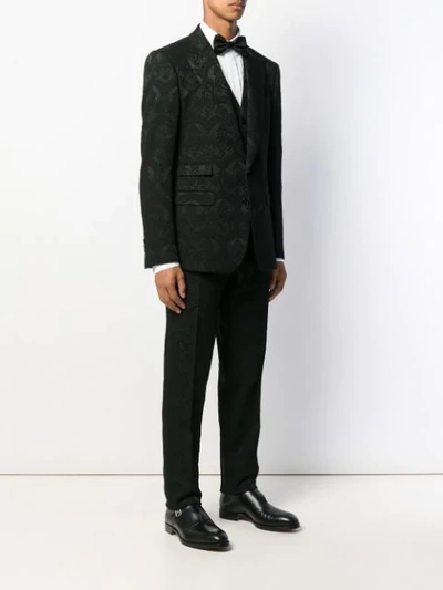 Shop Dolce & Gabbana Damask Three Piece Suit In Black