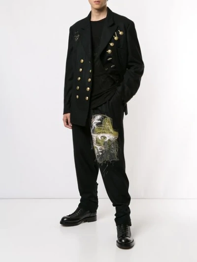 Shop Yohji Yamamoto Embroidered Trousers In Black