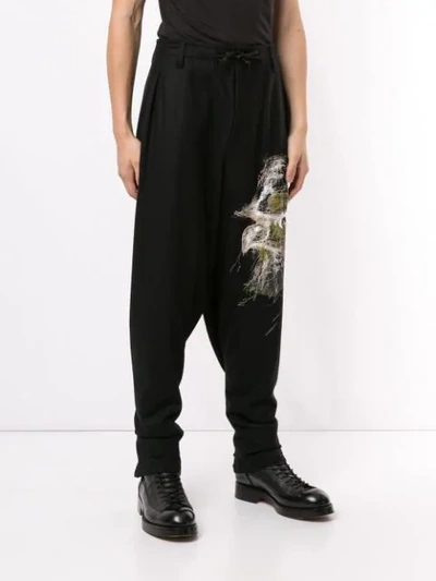 Shop Yohji Yamamoto Embroidered Trousers In Black