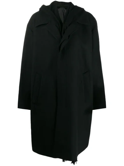 Shop Juunj Oversized Hooded Coat In Bk Black