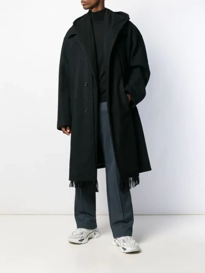 Shop Juunj Oversized Hooded Coat In Bk Black