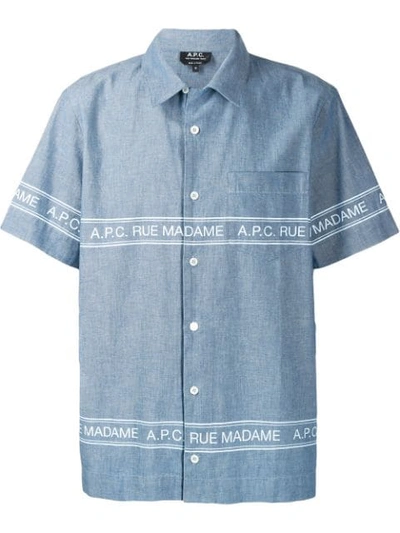 Shop Apc Printed Logo Shirt In Blue