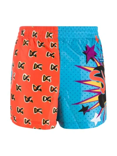 Shop Dolce & Gabbana Superhero King Print Swim Shorts In Blue ,orange