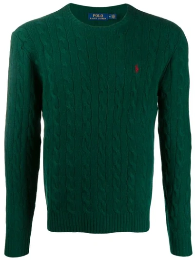 Shop Polo Ralph Lauren Cable Knit Logo Pullover In Green